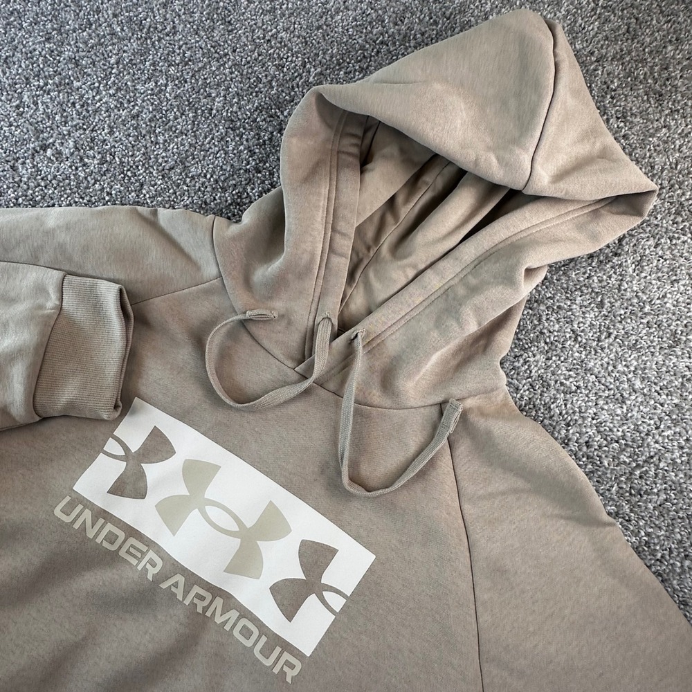 Under Armour Rival Fleece Hoodie Mens 2XLT Tan Graphic Logo Pullover Active NEW